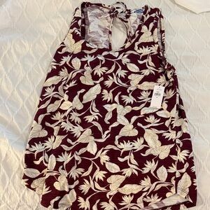 Old Navy Burgundy and Cream Floral Tank Top